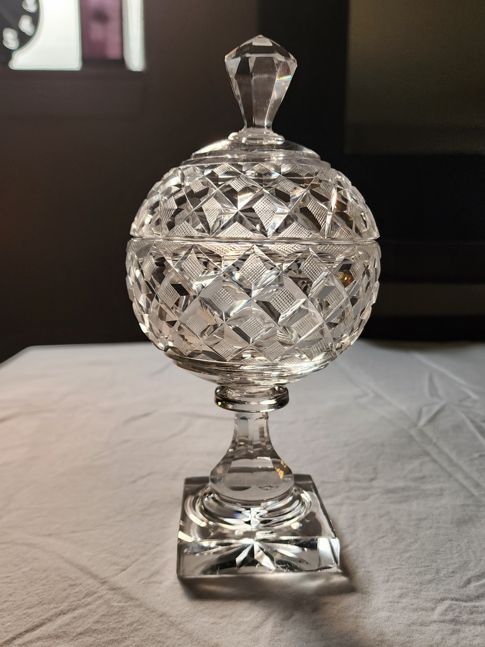 Cut Crystal Covered Compote - Clear Glass Candy Dish